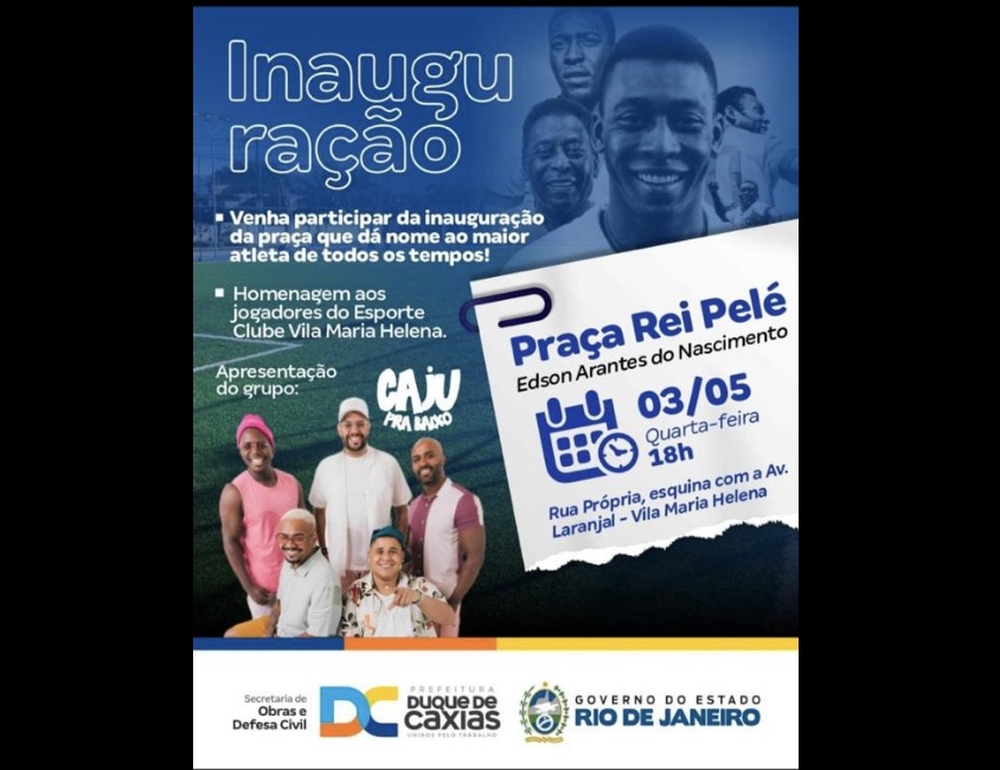 Programa de melhoria dos bairros de Duque de Caxias inaugura praça com área de lazer e esportes dedicada a Pelé