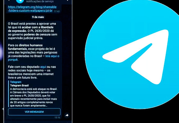 Telegram envia mensagem a usuários e diz que PL 2630 irá 'acabar com liberdade de expressão'