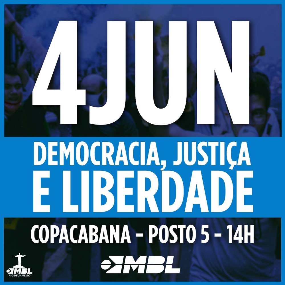 MBL e Partido Novo convocam manifestações para 4 de junho no Rio de Janeiro