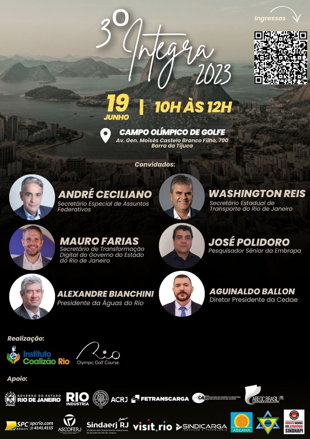 André Ceciliano, Whashington Reis, Mauro Farias, Alexandre Bianchini, Aguinado Ballon e José Polidoro participaram do Integra 2023 no Golfe Olímpico, dia 19 de junho 