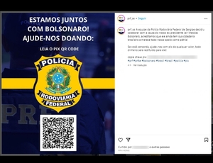 Página oficial da PRF pede doação via Pix para Bolsonaro; órgão alega fraude
