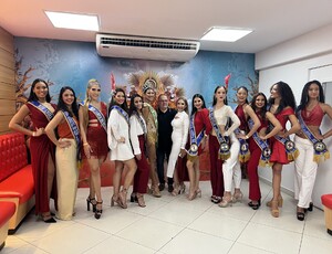 Presidente do Salgueiro, André Vaz recebe candidatas ao concurso Miss Rio de Janeiro Beleza Internacional 2023.