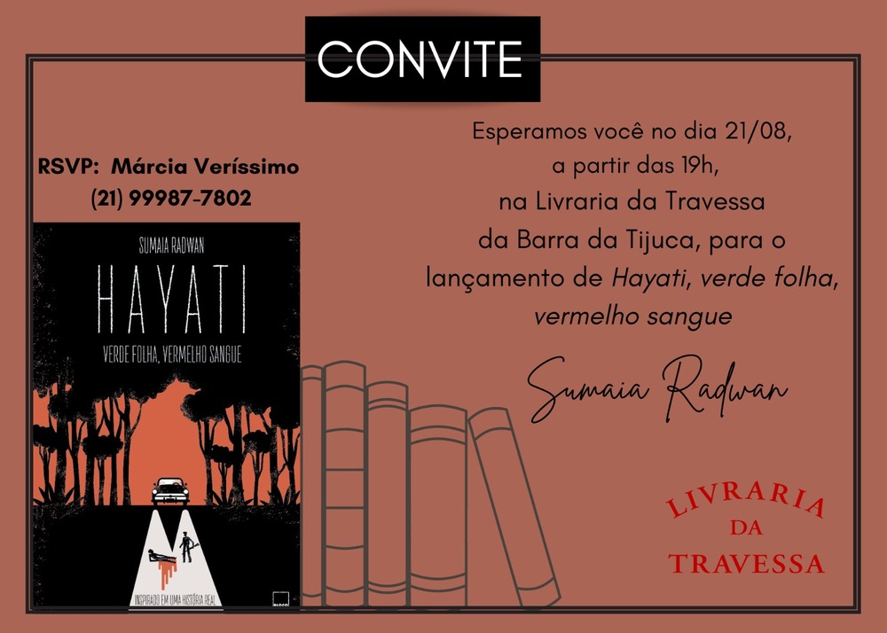 Lançamento Literário de Hayati, Verde Folha, Vermelho Sangue de Sumaia Radwar na Livraria Travessa, Barra da Tijuca