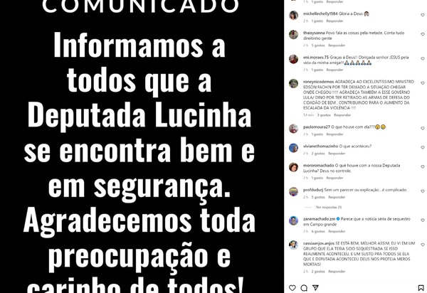 Deputada Lucinha se encontra bem e em segurança, depois de seu sequestro no sitio no dia que ia comemorar seu aniversário