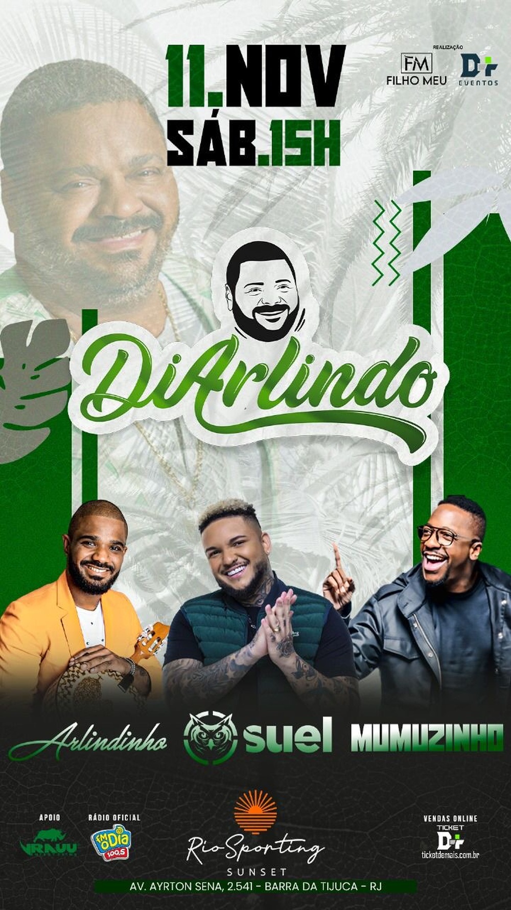 Arlindinho, Mumuzinho e Suel se unem em show de homenagem a Arlindo Cruz