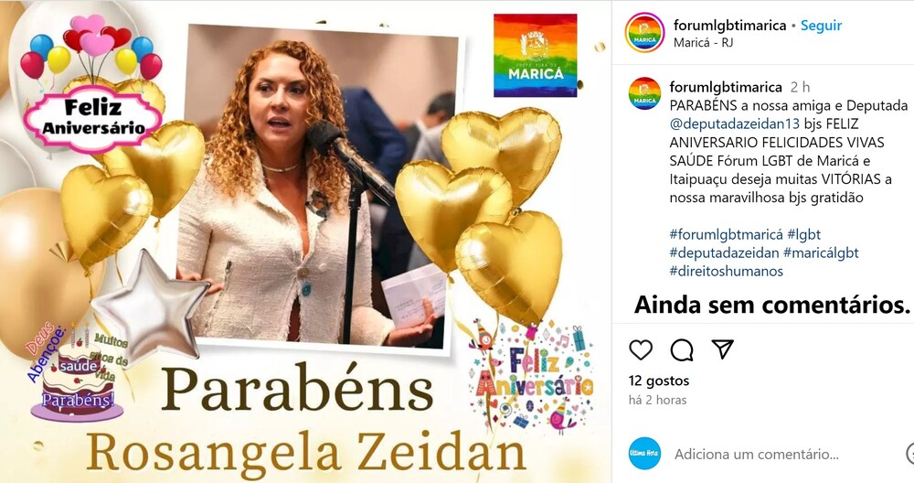 Deputada Zeidan (PT), faz aniversário e recebe homenagem do Fórum LGBT de Maricá