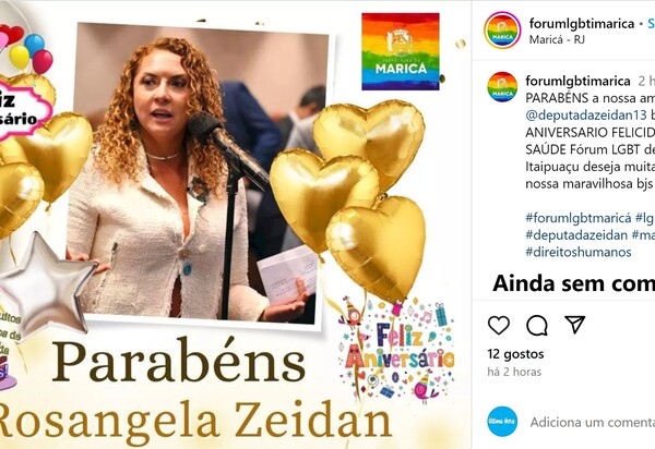 Deputada Zeidan (PT), faz aniversário e recebe homenagem do Fórum LGBT de Maricá