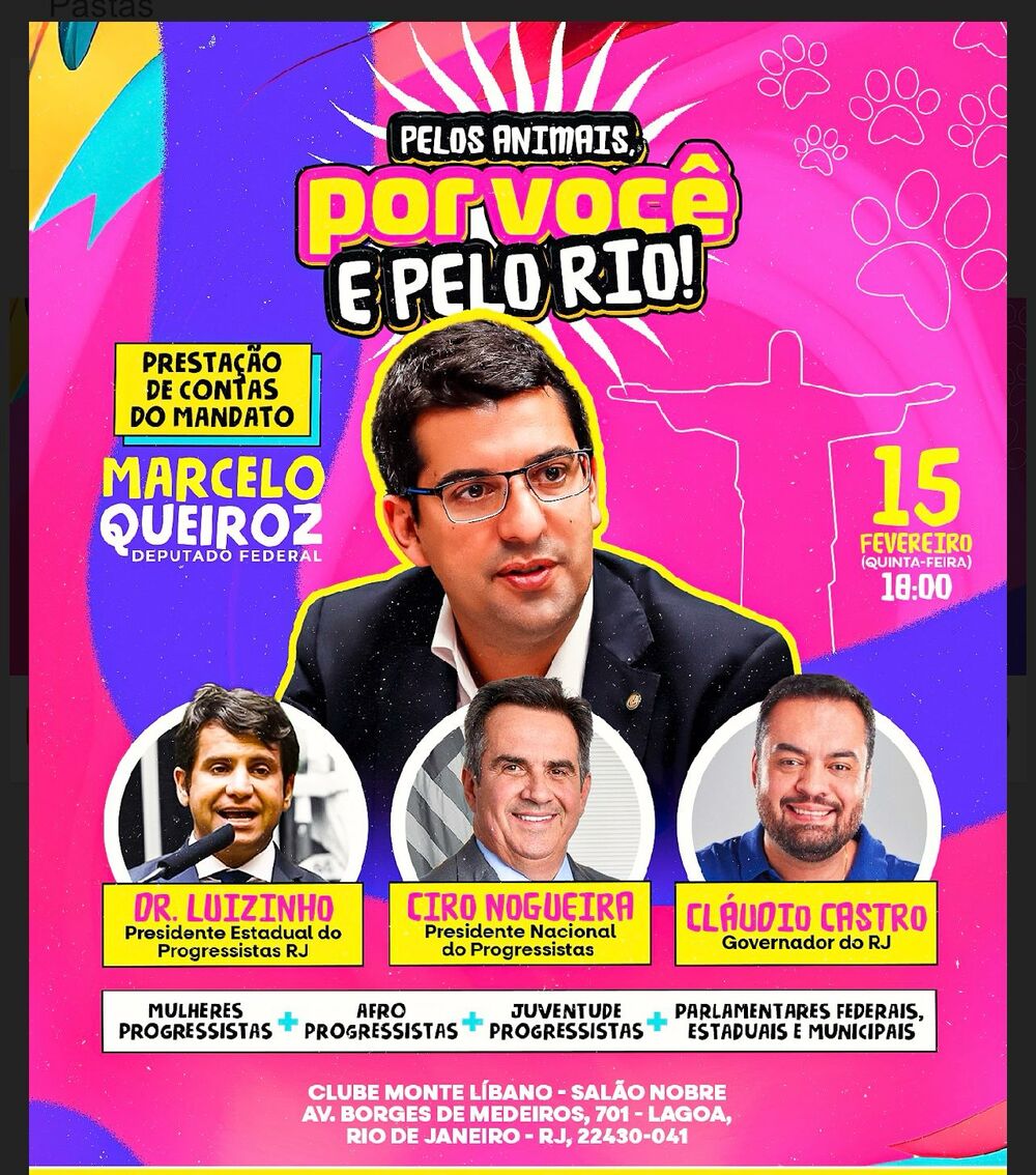 Ex-ministro de Bolsonaro Ciro Nogueira lançará a pré-candidatura do PP no Rio, em evento do Deputado Marcelo Queiroz, dia 15 de fevereiro no Monte Líbano