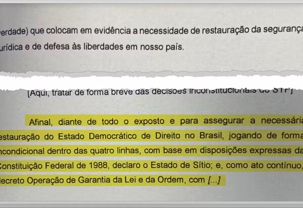 PF encontra na sede do PL documento com argumentos para decretação do estado de sítio — Foto: Reprodução