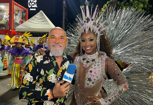 Andressa, musa da São Clemente, transborda emoção antes de desfilar na Marquês de Sapucaí no Carnaval 2024