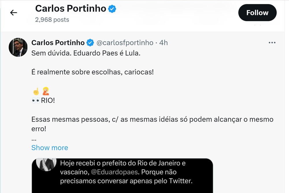 Portinho é anunciado coordenador da campanha de Ramagem e começa quebrando o pau com Paes nas redes