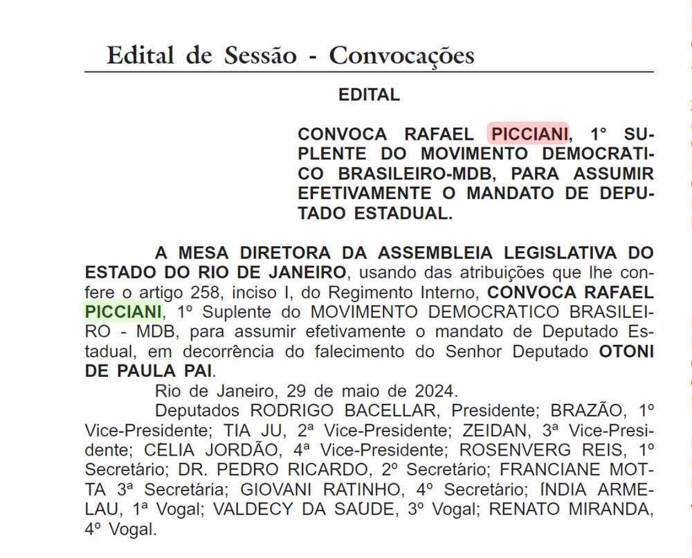 Picciani assume vaga de Otoni Pai, na controvérsia de voltar para Secretária e dar lugar a TH joias