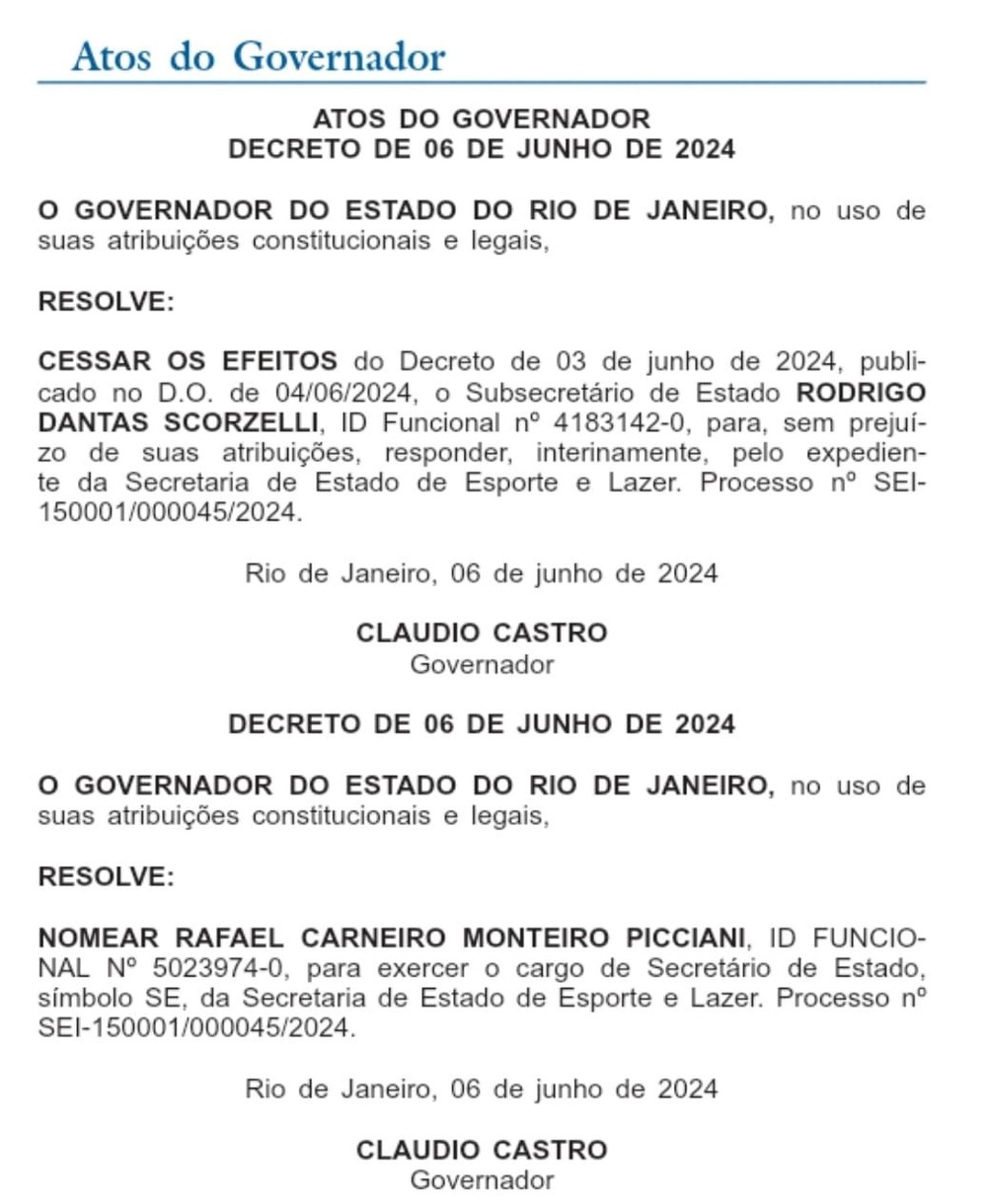 Picciani volta a ser secretário de Esporte e finalmente TH Jóias vira Deputado