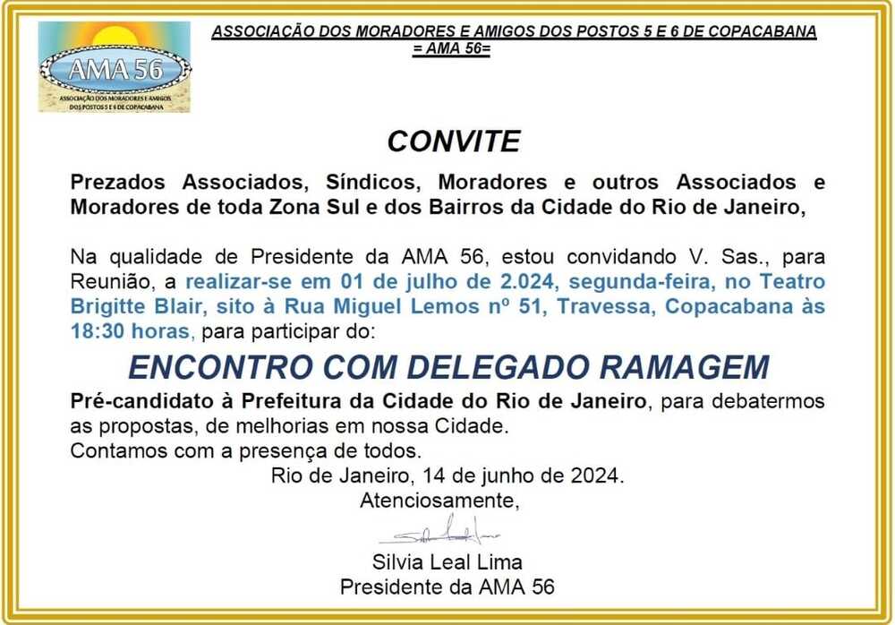 Delegado Ramagem: Associação - AMA56, discute melhorias e propostas para Copacabana. 