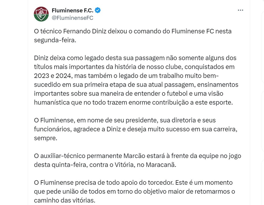 Líder Flamengo degola Fluminense e treinador Fernando Diniz deixa comando do time