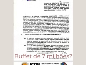 Caviar ou coxinha? Instituto de Maricá faz contrato de quase R$ 8 milhões com empresa de Buffet ligada ao ex-presidente do ICTIM