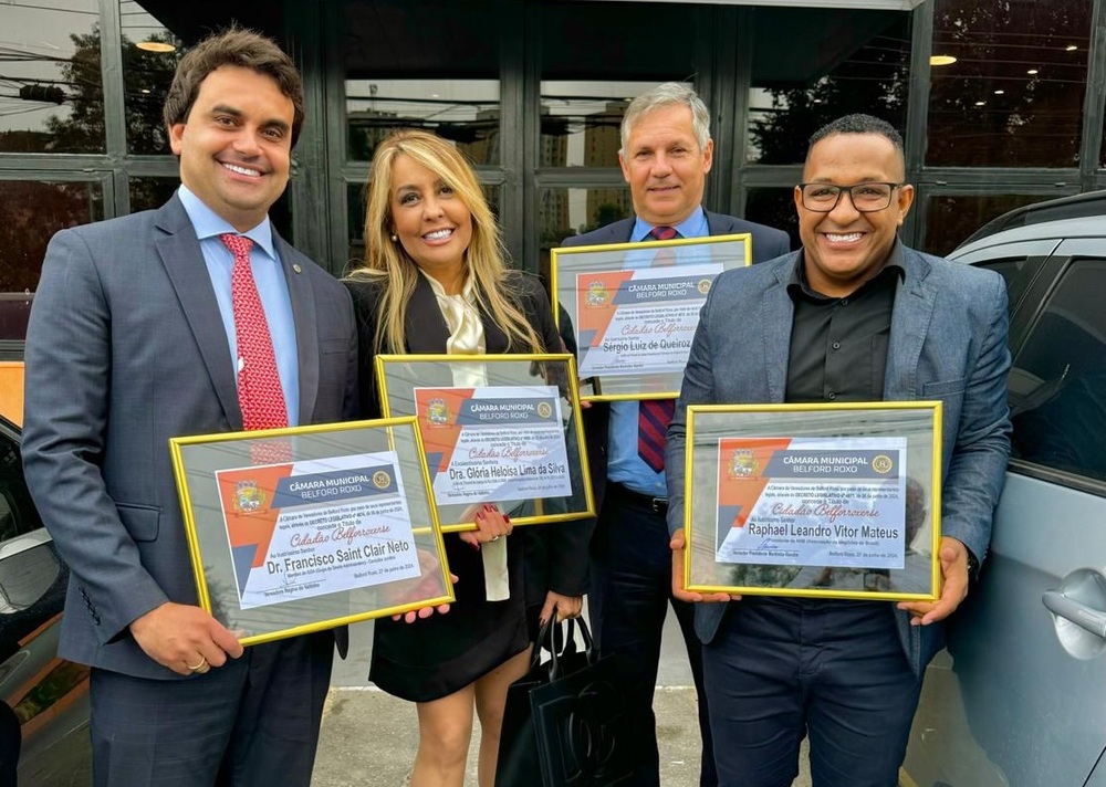 Raphael Leandro, Dr. Saint Clair, Dra. Gloria Heloiza, e Sergio Queiroz recebem título de Cidadão Belforroxense em Cerimônia Prestigiada