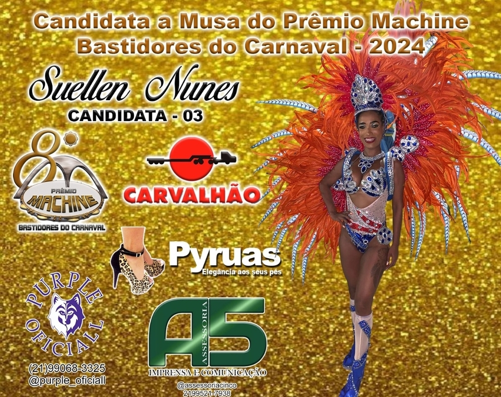 Suellen Nunes é indicada a Musa da Musa  do Prêmio Machine Bastidores do carnaval.