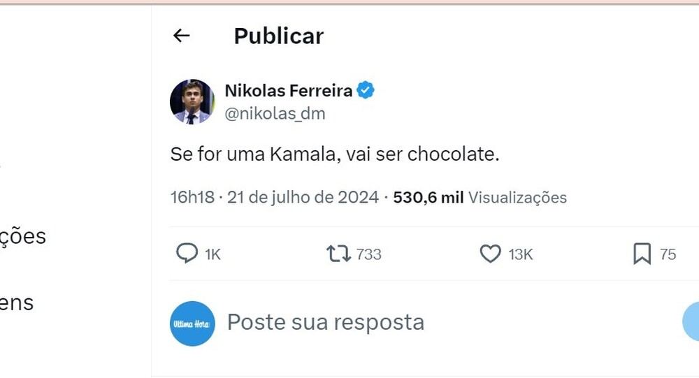 Nikolas Ferreira sobre Adversário de Trump: 'Se for Kamala, Vai Ser Chocolate'