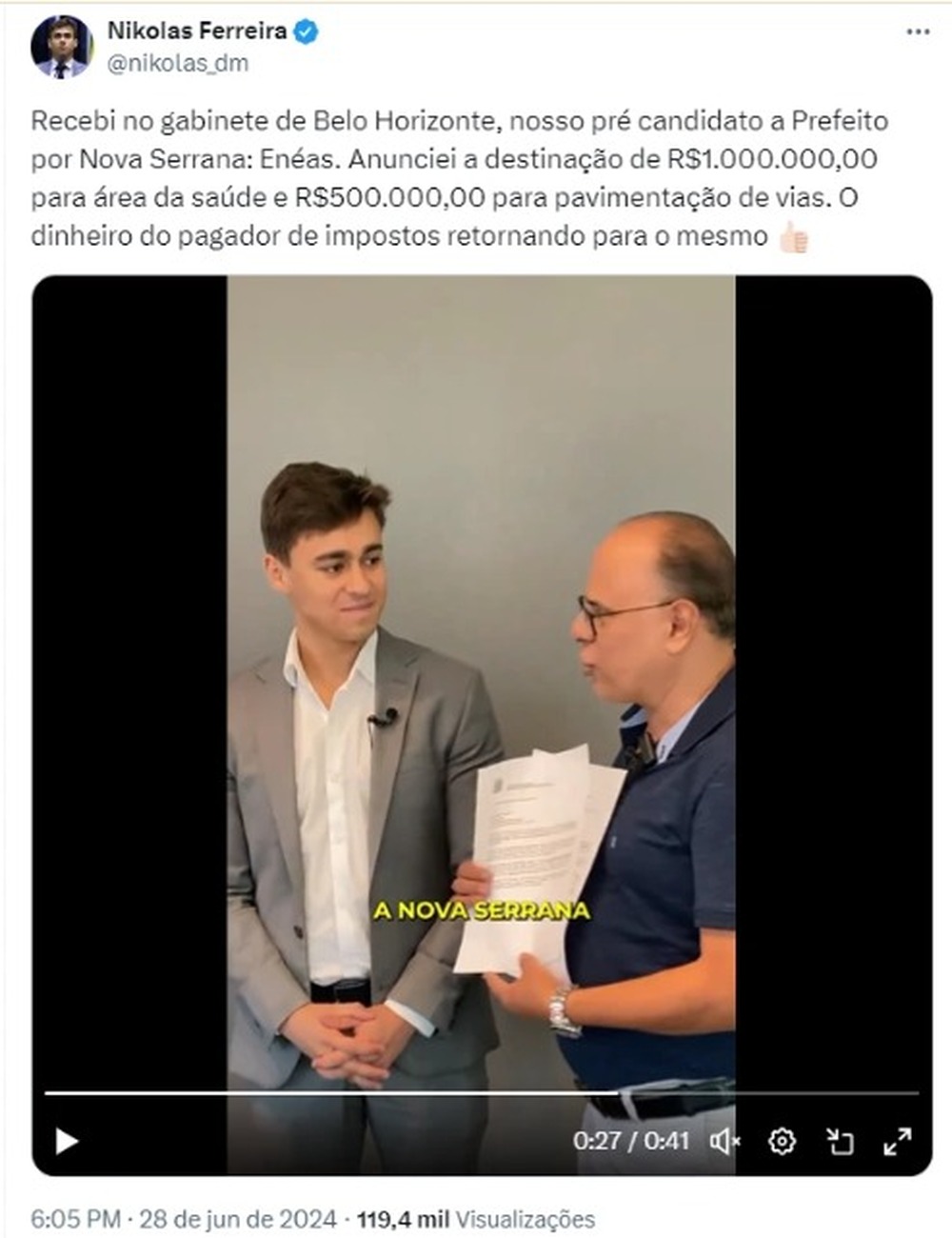 Nikolas Ferreira concentra emendas onde Tio tenta ser Prefeito: 'Será Bem Administrado' 