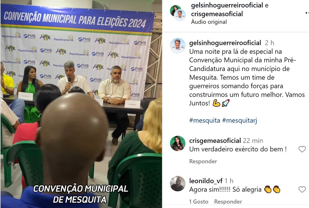 Convenção municipal de Gelsinho Guerreiro confirma Cris Gêmeas como candidata a vice em Mesquita