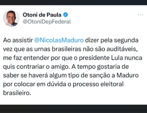 Otoni de Paula questiona falta de Sanção a Maduro: 'Por Que Lula Não Contraria o Amigo?'