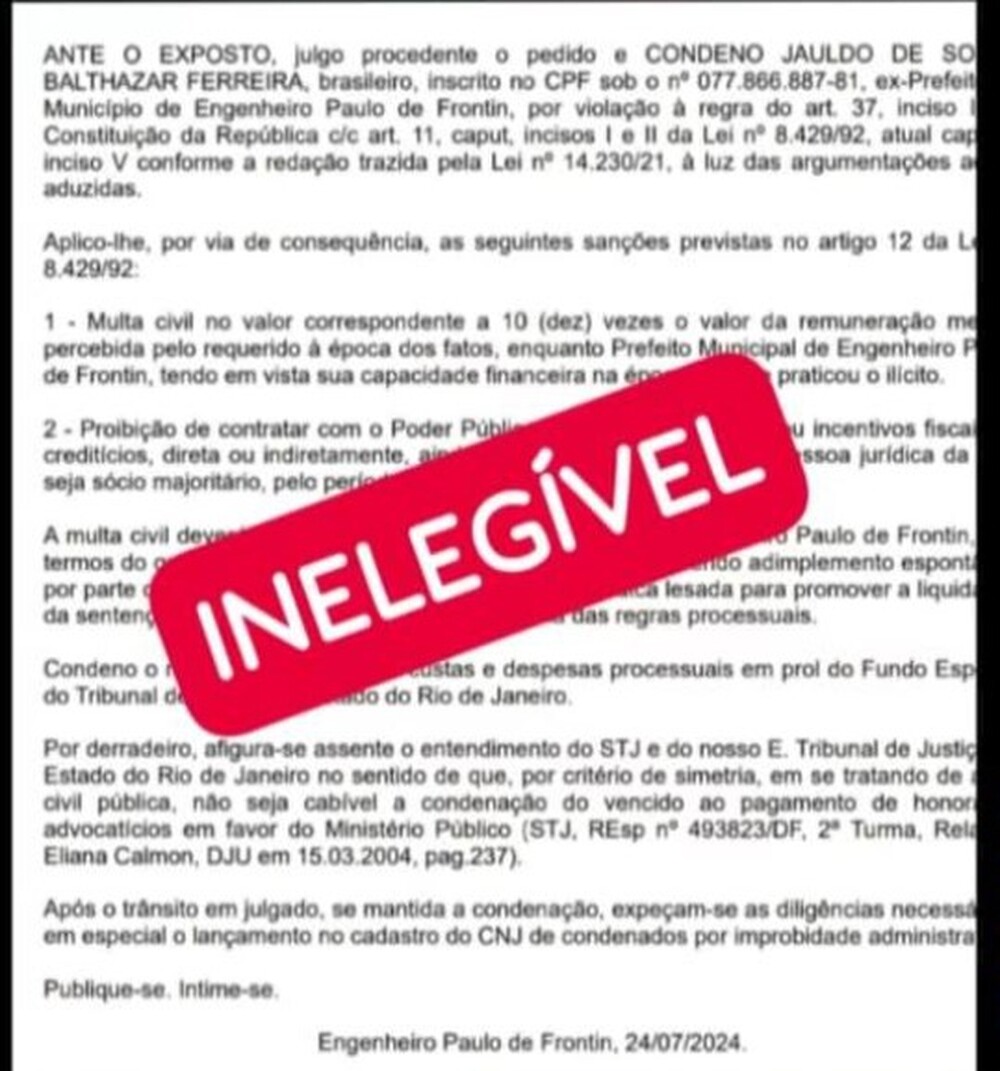 Improbidade Administrativa em Paulo de Frontin: A Queda do Ex-Prefeito Jauldo de Souza Balthazar Ferreira