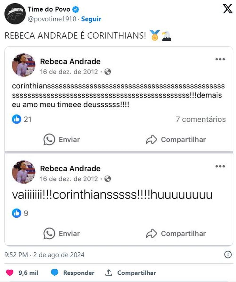 Não é o Flamengo! Internautas resgatam posts e revelam time de coração de Rebeca Andrade