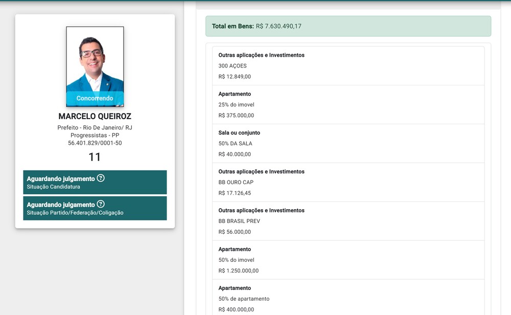 Marcelo Queiroz declara ser o mais rico entre os candidatos do Rio, enquanto Tarcísio Motta conta os trocados da carteira