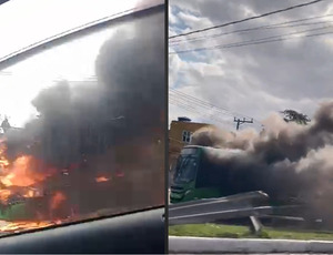 Marginais incendeiam ônibus após confronto em Caxias