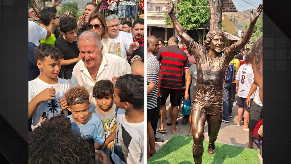 Estátua de Zico é inaugurada em praça de Quintino