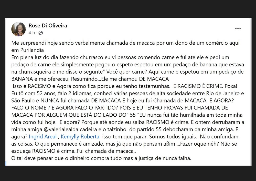 'Você Quer Carne?': Comerciante espetou um pedaço de banana e ofereceu, insinuado que a Mulher era Macaca em inauguração de sede do Partido de Eduardo Paes em Porciúncula