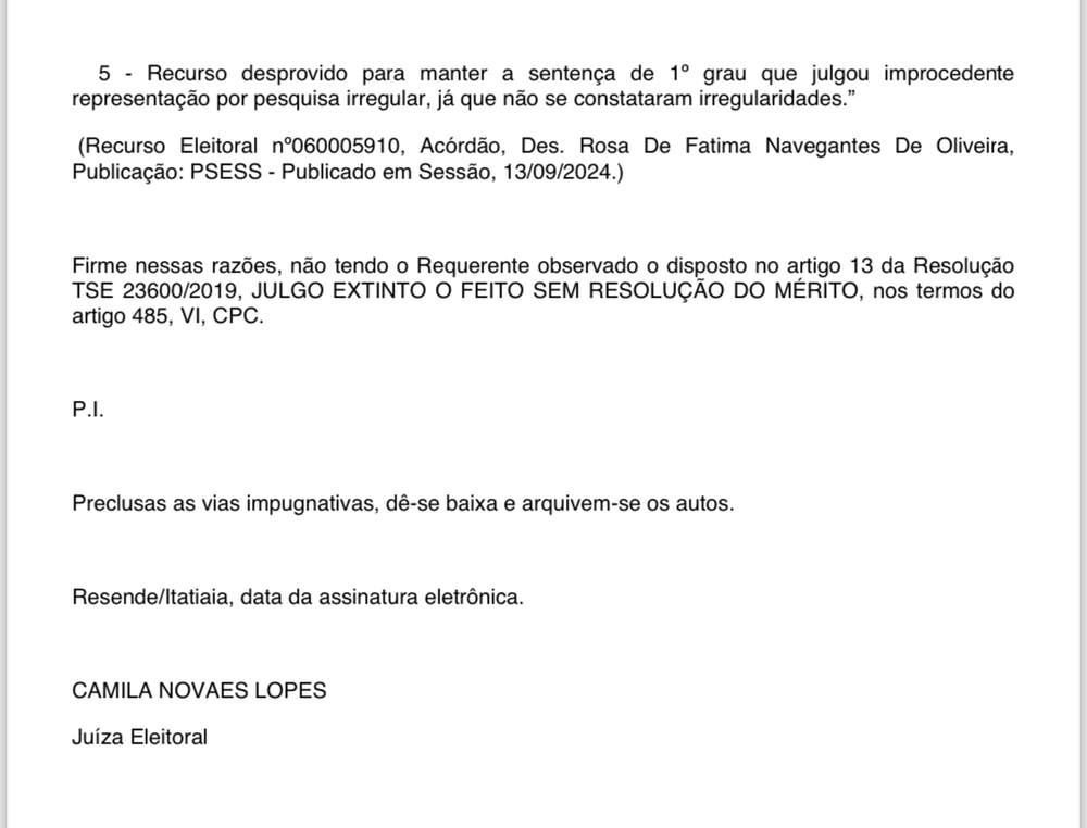 Itatiaia: Pesquisa Prefab que dava vitória ao candidato Dudu e foi impugnada por Partido, é confirmada como valida para justiça Eleitoral