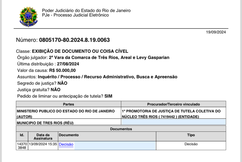 Justiça autoriza  busca e apreensão de documentos na Prefeitura de Três Rios por suspeita de pagamentos irregulares