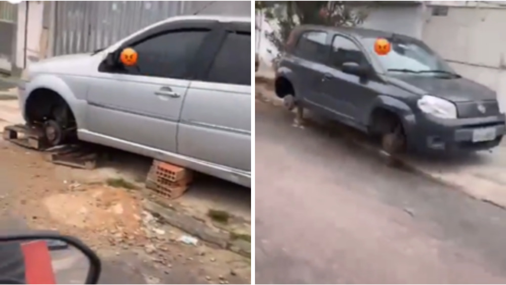 Carros amanhecem sem rodas em rua de Duque de Caxias