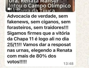 Diretora da OAB na Barra da Tijuca compartilha vídeo com frase contra ciganos: 'sem forasteiros'