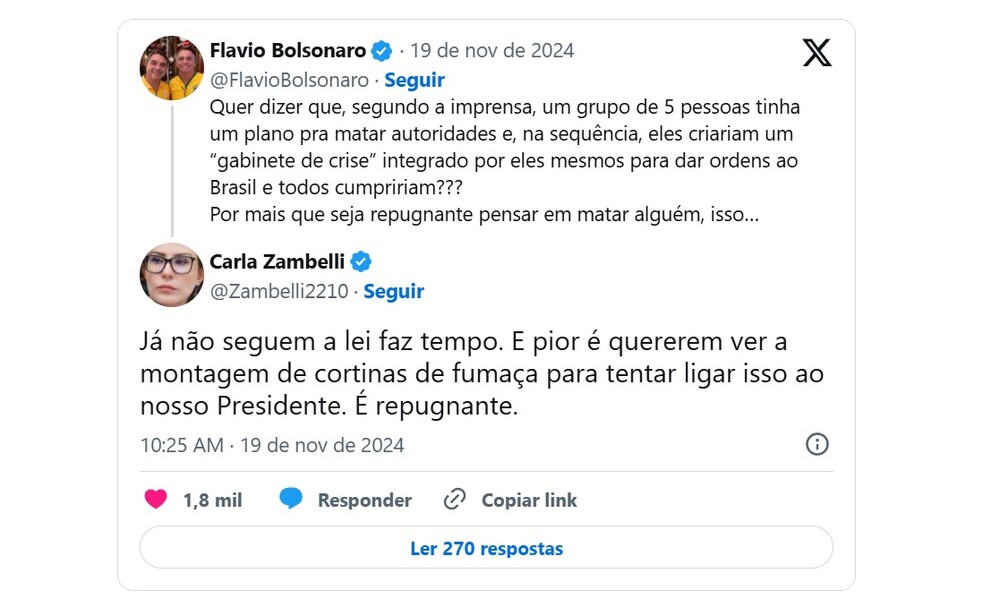 Flávio Bolsonaro se pronuncia sobre planos contra Lula: ‘Pensar em matar não é crime’