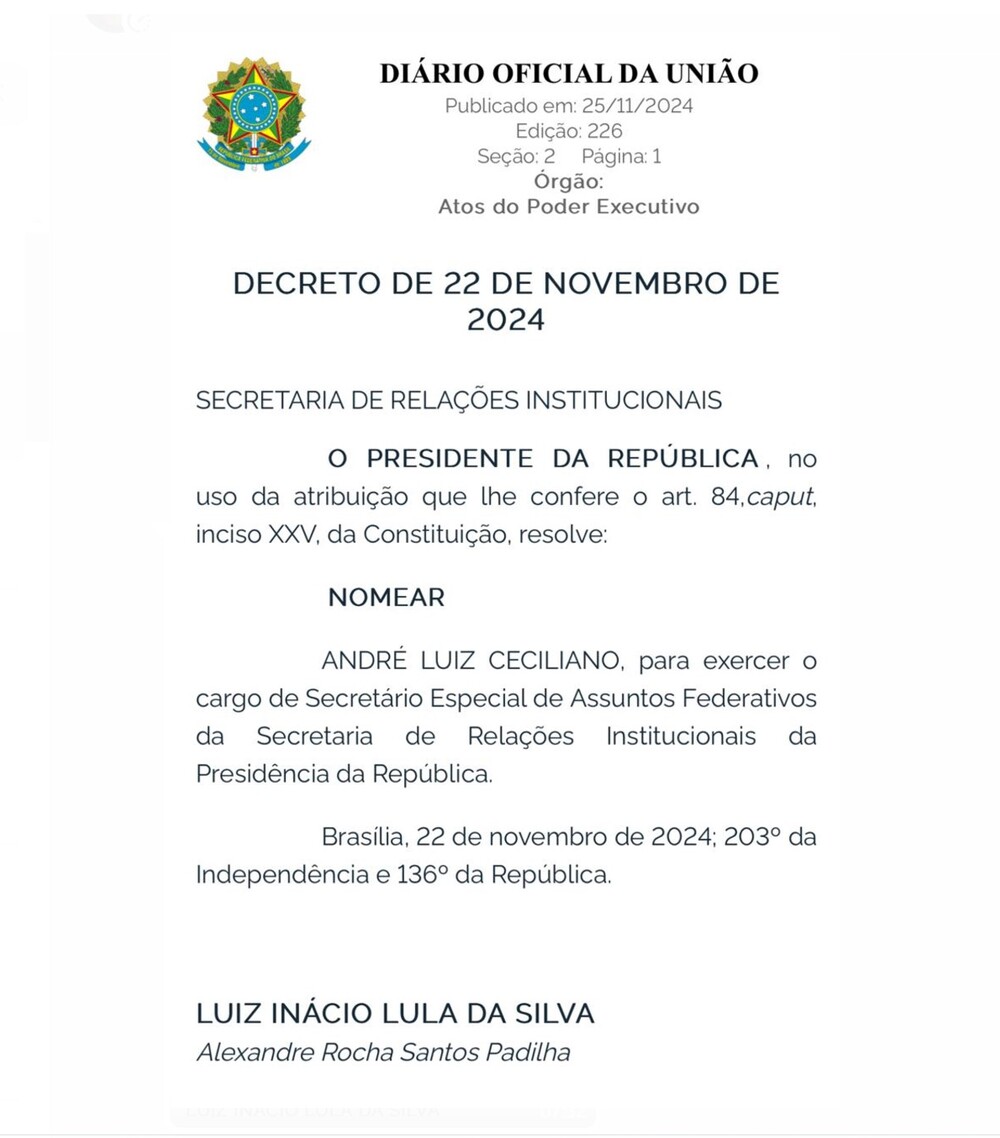 Após eleger seu filho prefeito de Paracambi, Ceciliano reassume papel estratégico no governo federal.