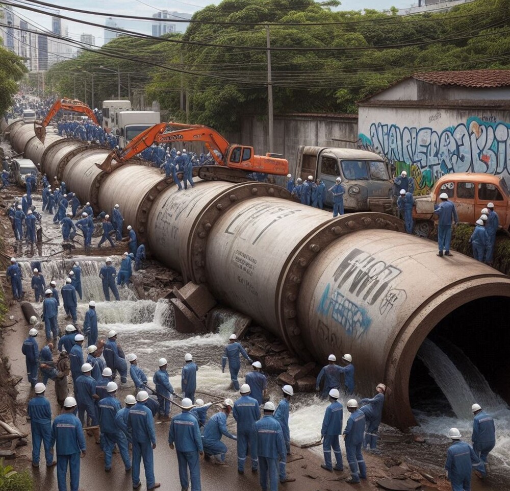 Sindicato das Empresas de Saneamento Básico do Rio vê erro humano e falha operacional no  rompimento da adutora em Rocha Miranda