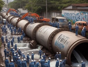 Sindicato das Empresas de Saneamento Básico do Rio vê erro humano e falha operacional no  rompimento da adutora em Rocha Miranda