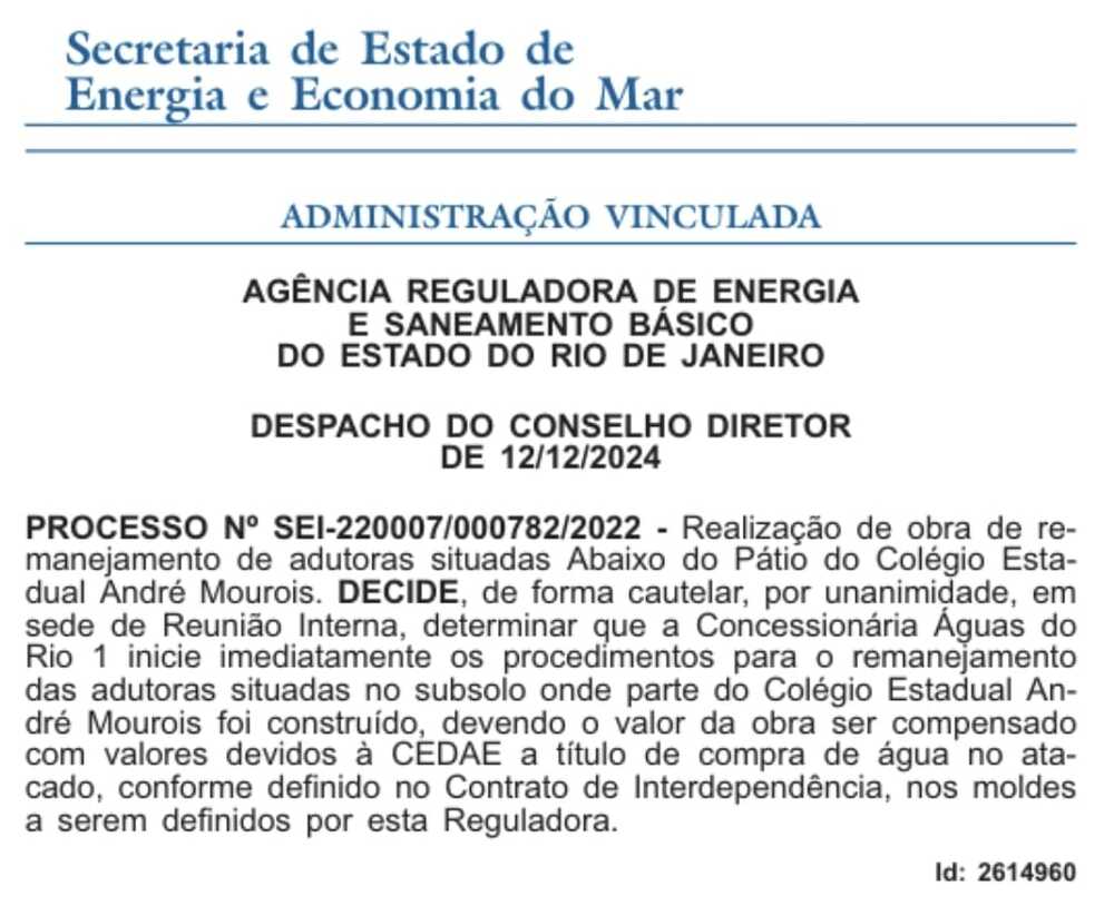 Agenersa impõe ação imediata: Cedae deve financiar remanejamento de adutora no Leblon