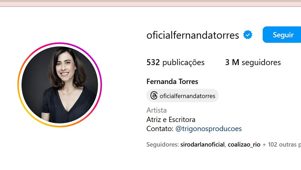 Fernanda Torres chega a 3 milhões de seguidores no Instagram após vencer Globo de Ouro