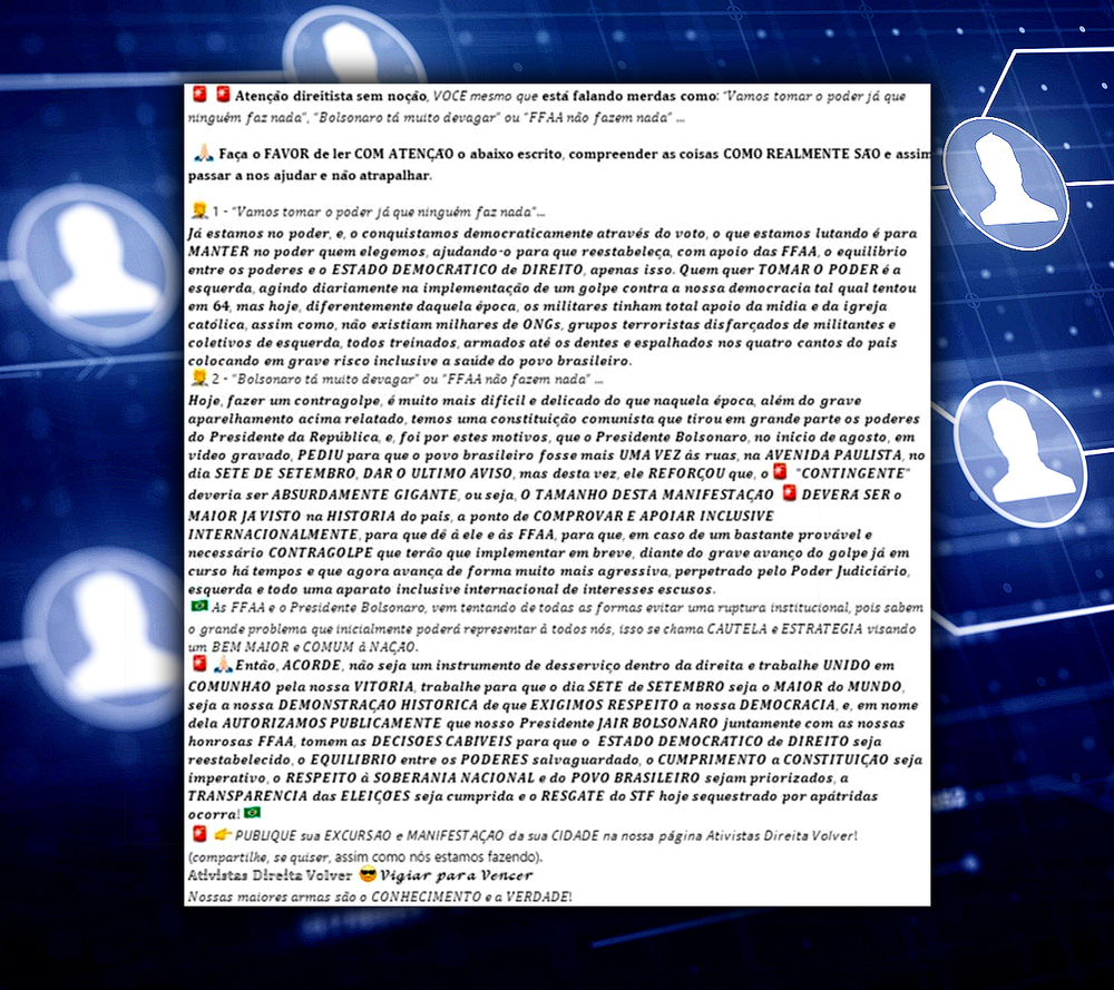 Bolsonaro envia mensagem no WhatsApp sobre “provável e necessário contragolpe” e chama para ato