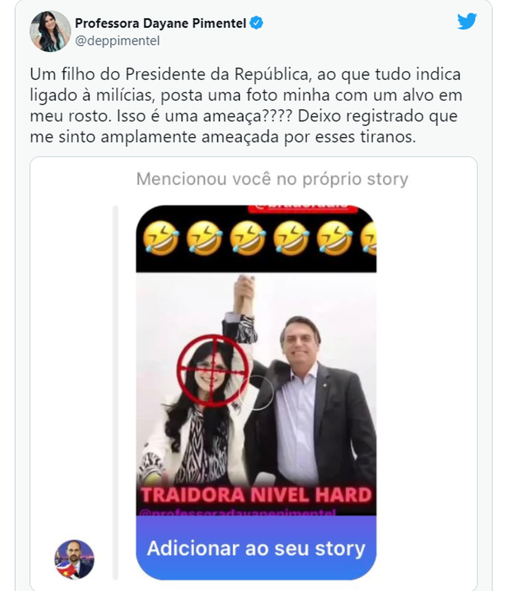 Filho do presidente chama a deputada de “traidora nível hard”