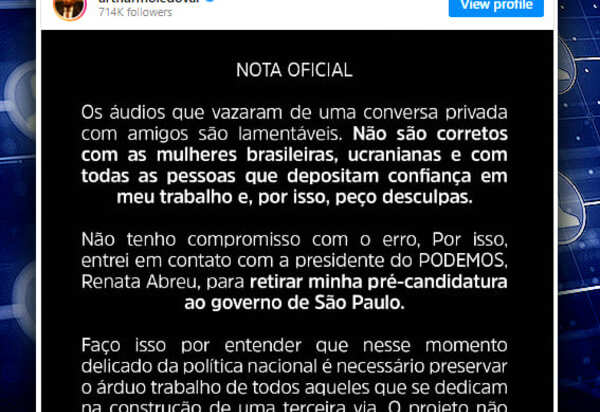 Mamãe Falei anuncia que não vai ser mais candidato ao governo de São Paulo