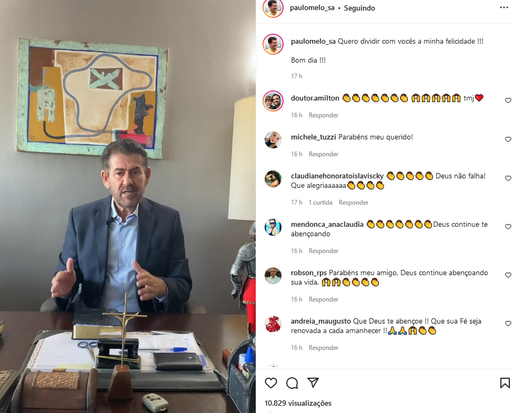 Paulo Melo faz Live no instagram, após se livrar de 12 anos de prisão