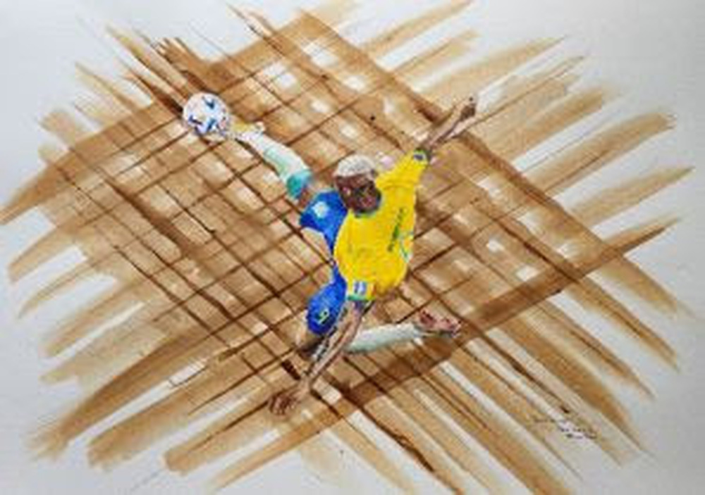 Artista do Qatar homenageia Brasil e pinta golaço de Richarlison